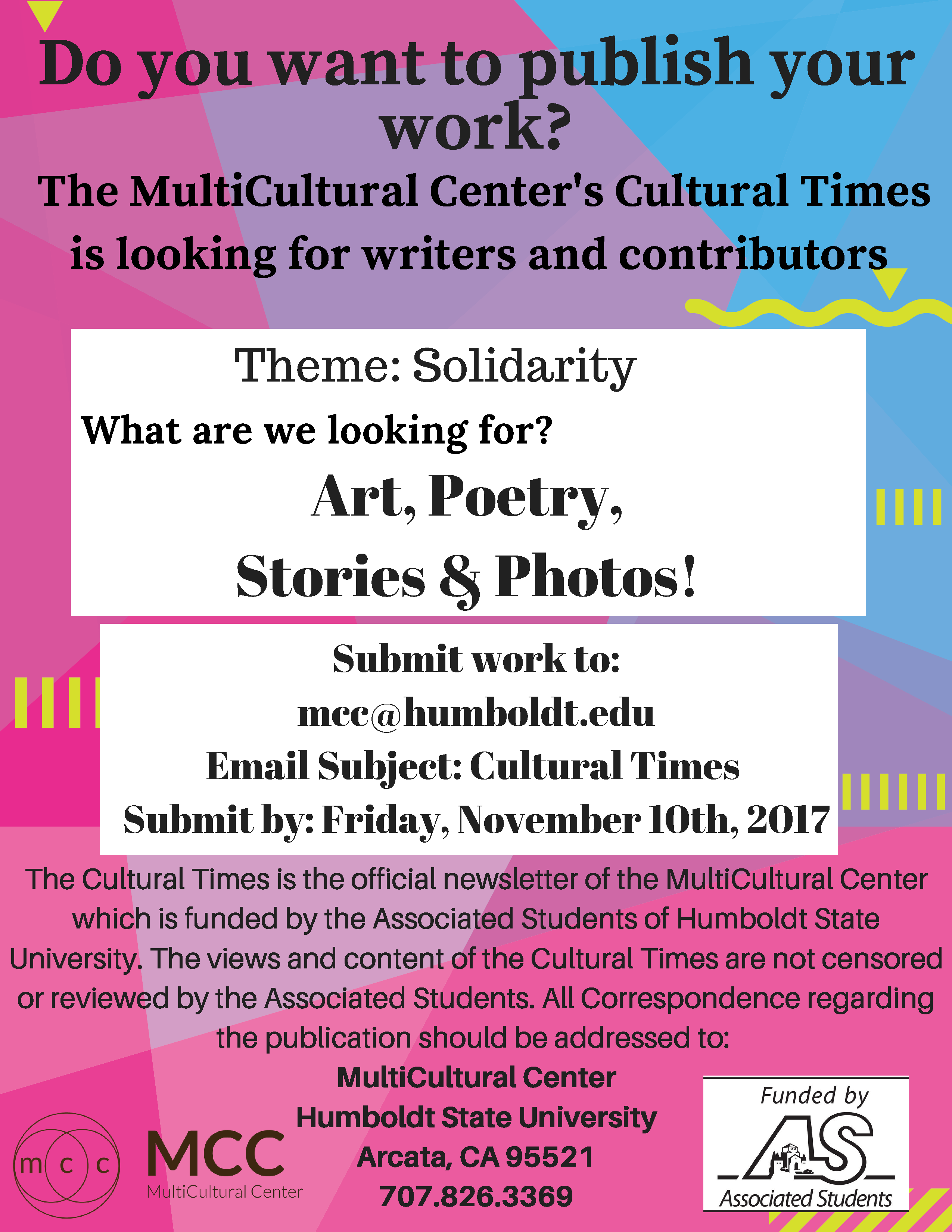 Cultural Times Submission Deadline | El Centro Académico Cultural